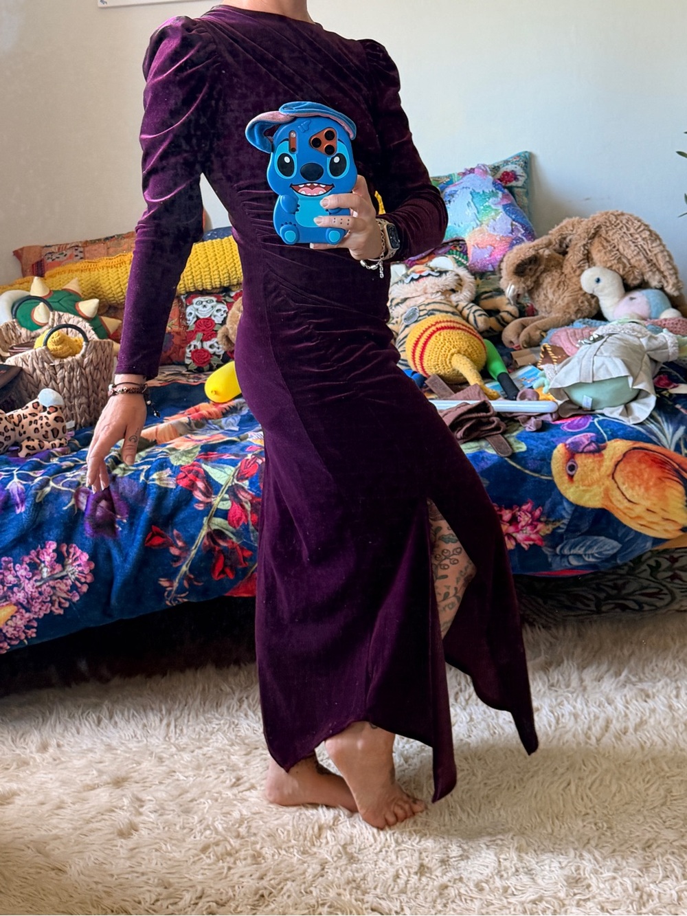 Express Velvet Long Sleeve Wine Burgundy Dress